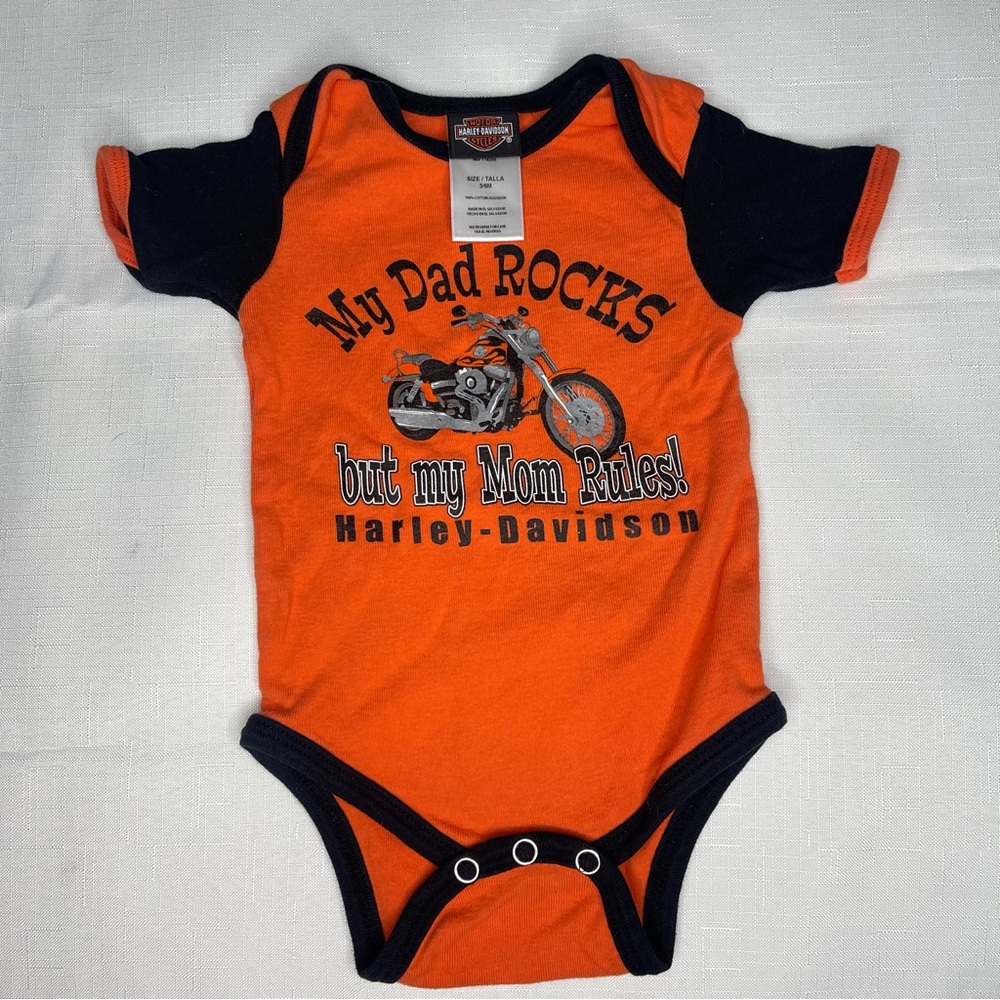 Harley-Davidson Orange and Black Kids One Piece 3-6 months